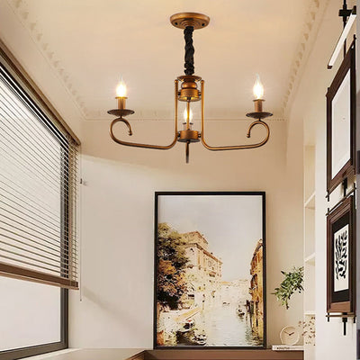 Contemporary Retro Iron Candle Round 3/5/6 Light Chandelier For Living Room