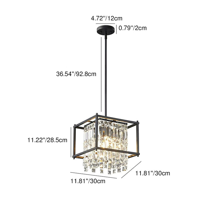 Lustre suspendu contemporain de luxe en fer et cristal, rond ou carré, à 1/3 lumière, pour chambre à coucher 