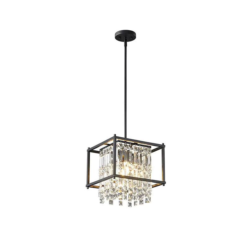 Lustre suspendu contemporain de luxe en fer et cristal, rond ou carré, à 1/3 lumière, pour chambre à coucher 