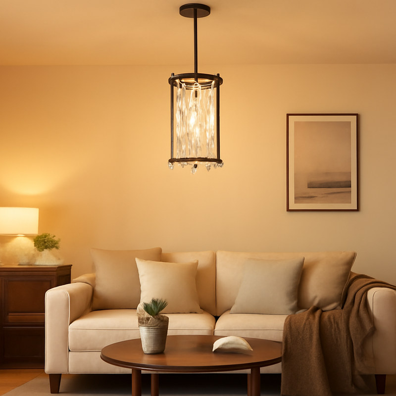 Contemporary Luxury Iron Crystal Round Square 1/3 Light Pendant Light For Bedroom