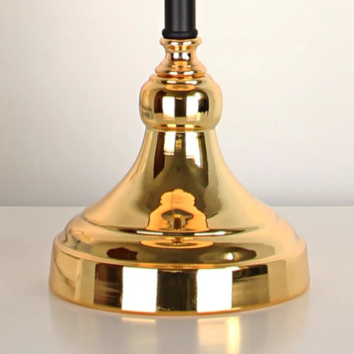 Lampe de table ronde contemporaine de luxe en métal et tissu à 1 lumière pour chambre à coucher 