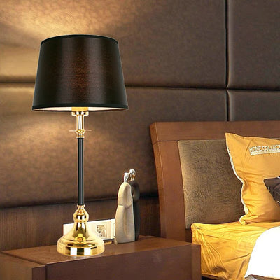 Contemporary Luxury Metal Fabric Round 1-Light Table Lamp For Bedroom