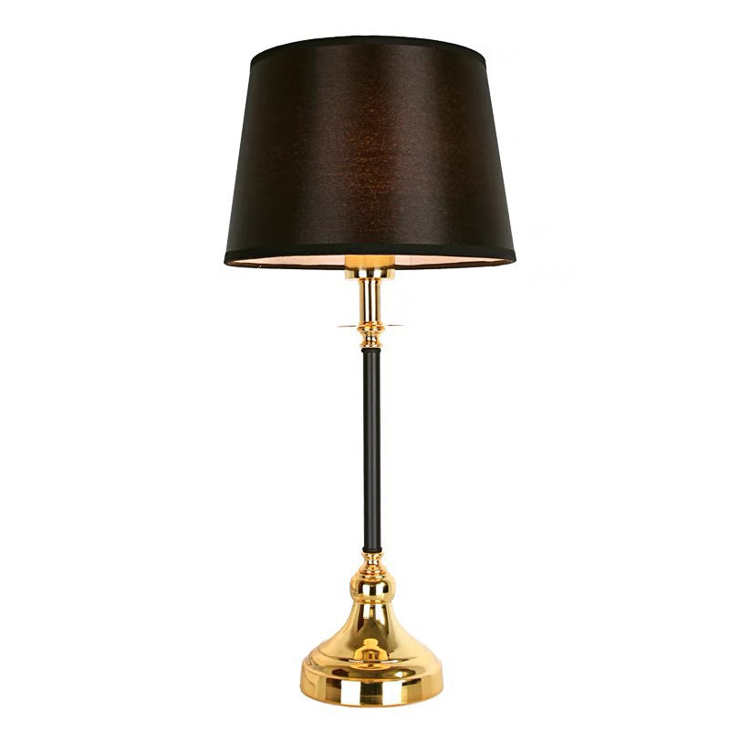 Lampe de table ronde contemporaine de luxe en métal et tissu à 1 lumière pour chambre à coucher 