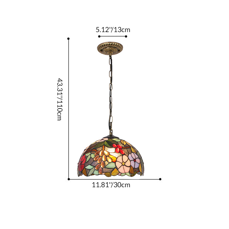 Traditional Tiffany Iron Glass Decorative Round 1-Light Pendant Light For Dining Room