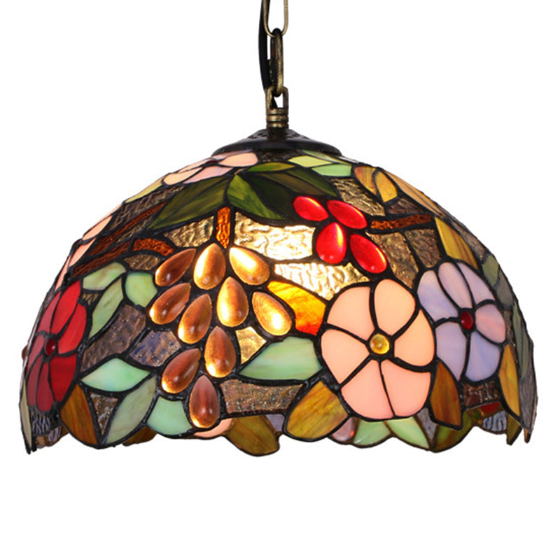 Traditional Tiffany Iron Glass Decorative Round 1-Light Pendant Light For Dining Room