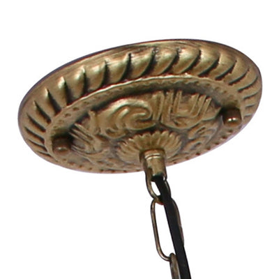 Traditional Tiffany Iron Glass Decorative Round 1-Light Pendant Light For Dining Room