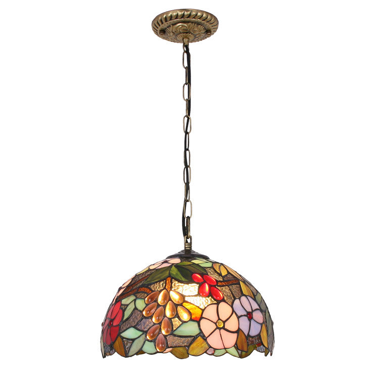 Traditionelle Tiffany-Eisen-Glas-Dekorative Runde 1-Licht Pendelleuchte Für Esszimmer 
