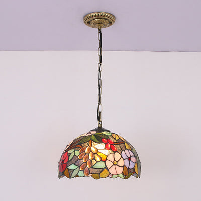 Traditional Tiffany Iron Glass Decorative Round 1-Light Pendant Light For Dining Room