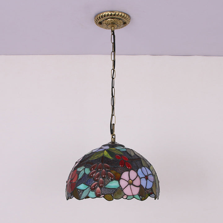 Traditionelle Tiffany-Eisen-Glas-Dekorative Runde 1-Licht Pendelleuchte Für Esszimmer 