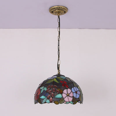 Traditional Tiffany Iron Glass Decorative Round 1-Light Pendant Light For Dining Room