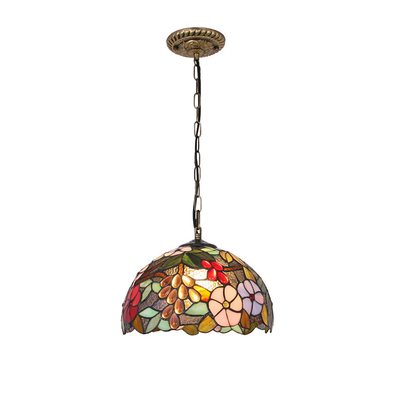 Traditional Tiffany Iron Glass Decorative Round 1-Light Pendant Light For Dining Room