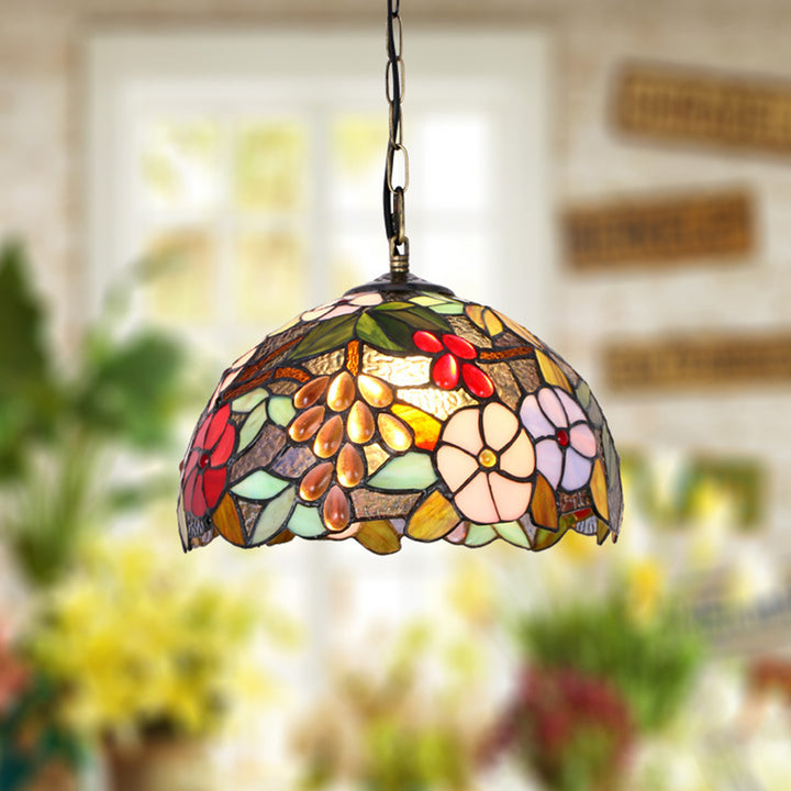 Traditionelle Tiffany-Eisen-Glas-Dekorative Runde 1-Licht Pendelleuchte Für Esszimmer 