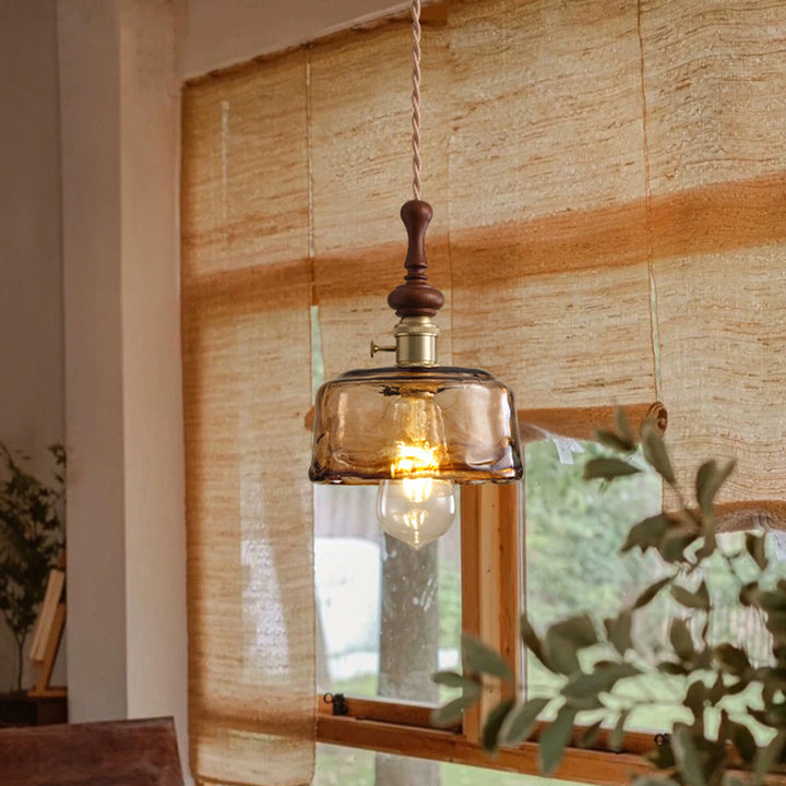 Traditional French Ash Wood Metal Glass Flower 1-Light Pendant Light For Bedroom