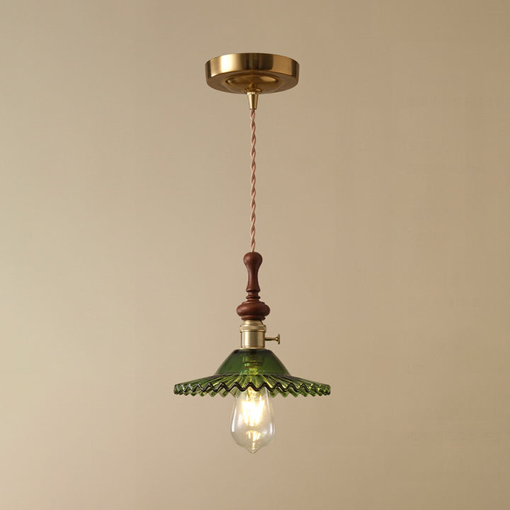 Traditional French Ash Wood Metal Glass Flower 1-Light Pendant Light For Bedroom