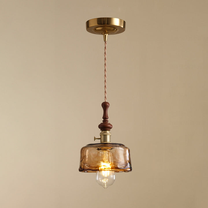 Traditional French Ash Wood Metal Glass Flower 1-Light Pendant Light For Bedroom
