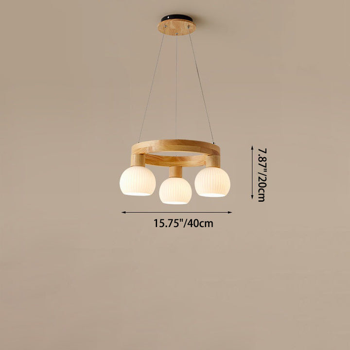 Lustre traditionnel chinois en bois massif avec branches rondes et haricots magiques en verre à 3/6 lumières pour salon 