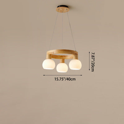 Lustre traditionnel chinois en bois massif avec branches rondes et haricots magiques en verre à 3/6 lumières pour salon 