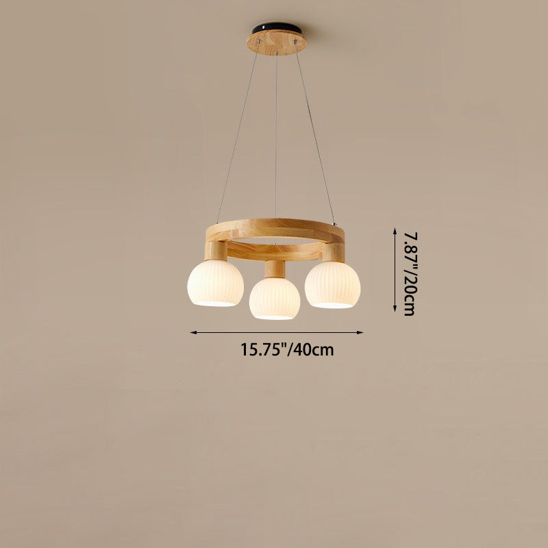 Lustre traditionnel chinois en bois massif avec branches rondes et haricots magiques en verre à 3/6 lumières pour salon 