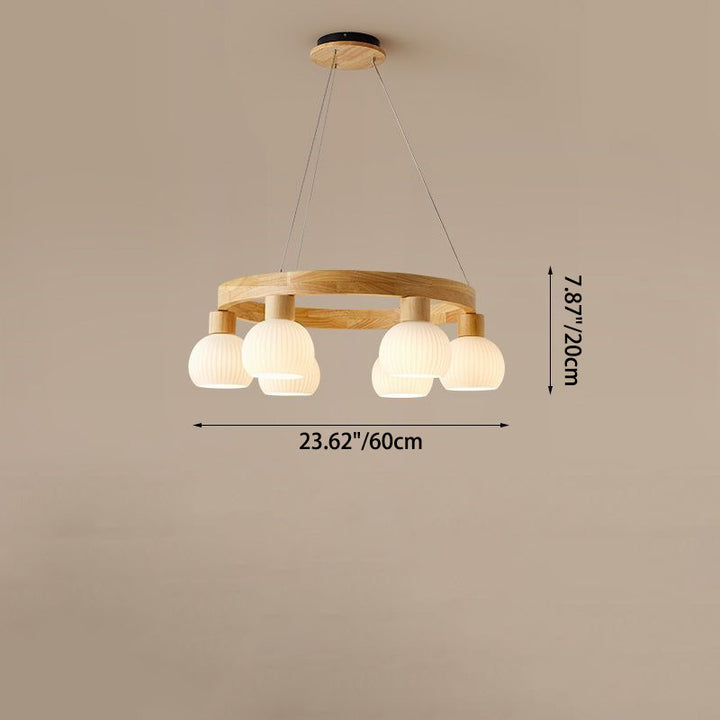 Lustre traditionnel chinois en bois massif avec branches rondes et haricots magiques en verre à 3/6 lumières pour salon 