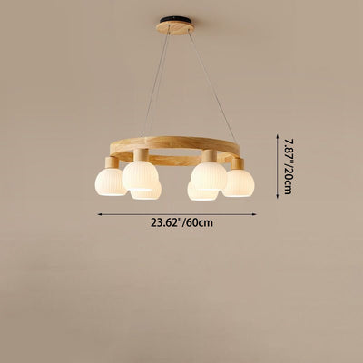 Lustre traditionnel chinois en bois massif avec branches rondes et haricots magiques en verre à 3/6 lumières pour salon 