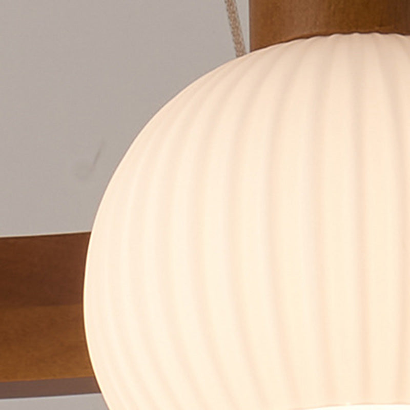 Lustre traditionnel chinois en bois massif avec branches rondes et haricots magiques en verre à 3/6 lumières pour salon 