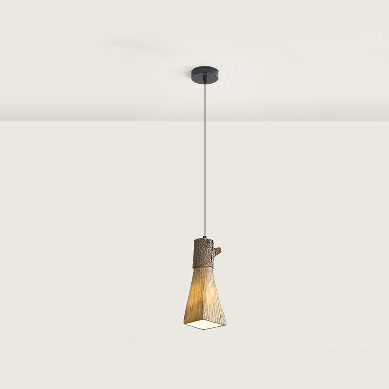 Lustre à suspension traditionnel vintage en résine avec cylindre en forme de souche à 1 lumière pour salon 
