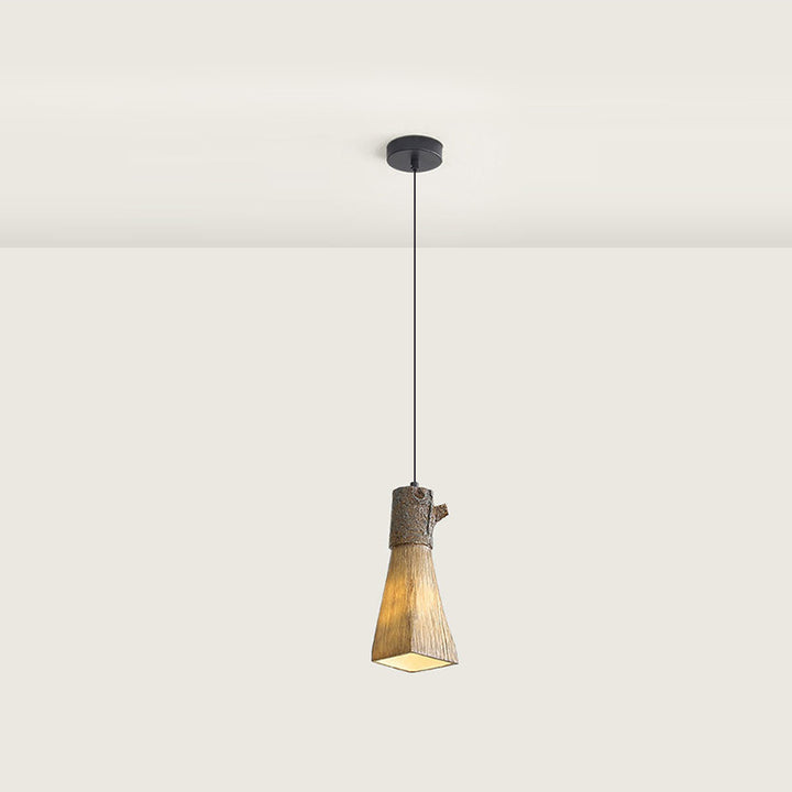 Lustre à suspension traditionnel vintage en résine avec cylindre en forme de souche à 1 lumière pour salon 