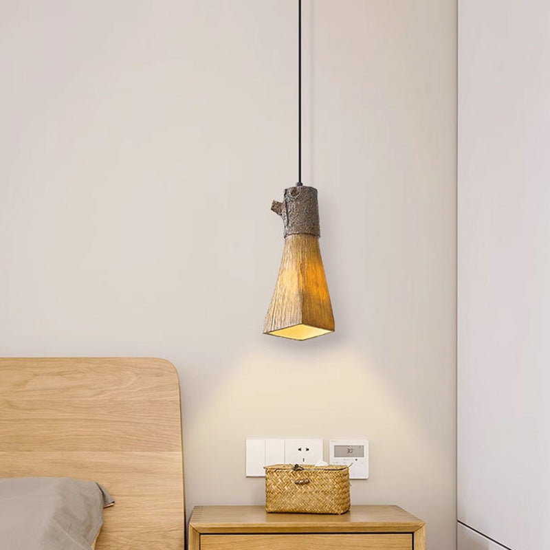 Lustre à suspension traditionnel vintage en résine avec cylindre en forme de souche à 1 lumière pour salon 