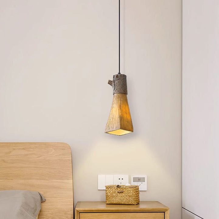 Lustre à suspension traditionnel vintage en résine avec cylindre en forme de souche à 1 lumière pour salon 