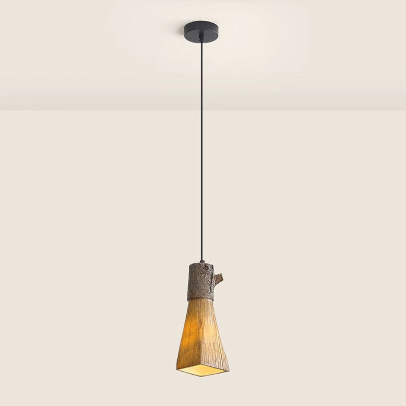 Lustre à suspension traditionnel vintage en résine avec cylindre en forme de souche à 1 lumière pour salon 