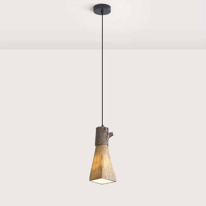 Lustre à suspension traditionnel vintage en résine avec cylindre en forme de souche à 1 lumière pour salon 