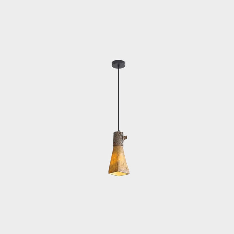 Lustre à suspension traditionnel vintage en résine avec cylindre en forme de souche à 1 lumière pour salon 