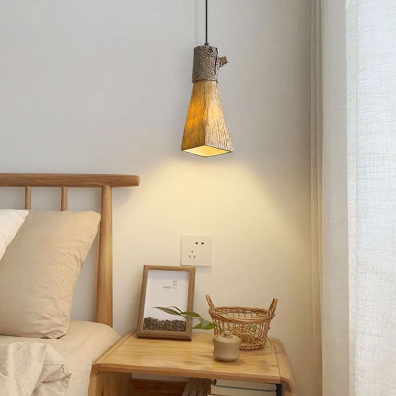Lustre à suspension traditionnel vintage en résine avec cylindre en forme de souche à 1 lumière pour salon 