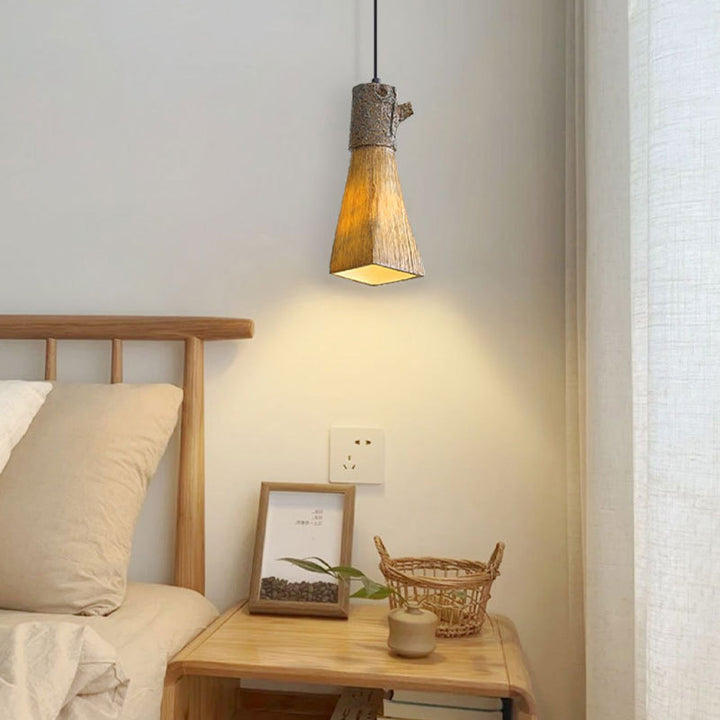 Lustre à suspension traditionnel vintage en résine avec cylindre en forme de souche à 1 lumière pour salon 