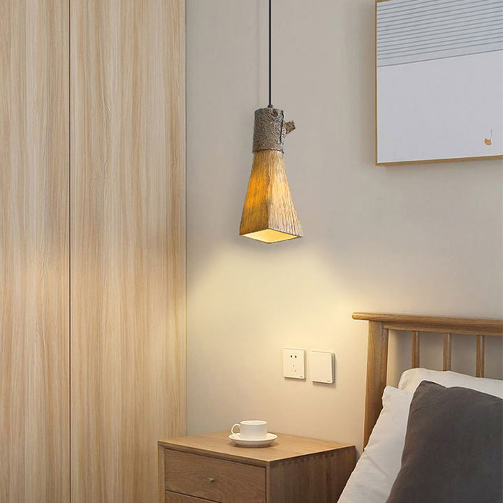 Lustre à suspension traditionnel vintage en résine avec cylindre en forme de souche à 1 lumière pour salon 