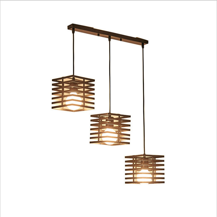 Lustre contemporain créatif ajouré en verre carré marbre fer à 3 lumières pour salon 
