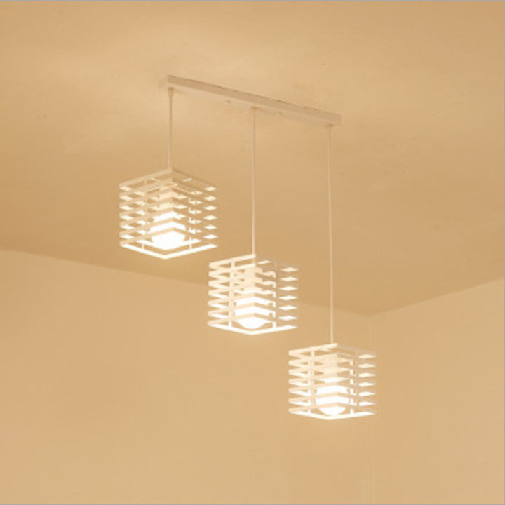 Lustre contemporain créatif ajouré en verre carré marbre fer à 3 lumières pour salon 