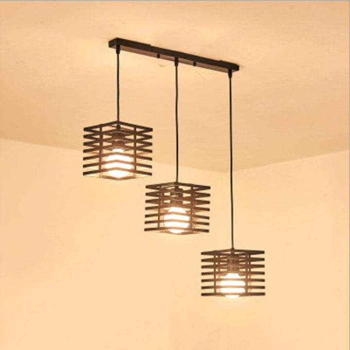 Lustre contemporain créatif ajouré en verre carré marbre fer à 3 lumières pour salon 