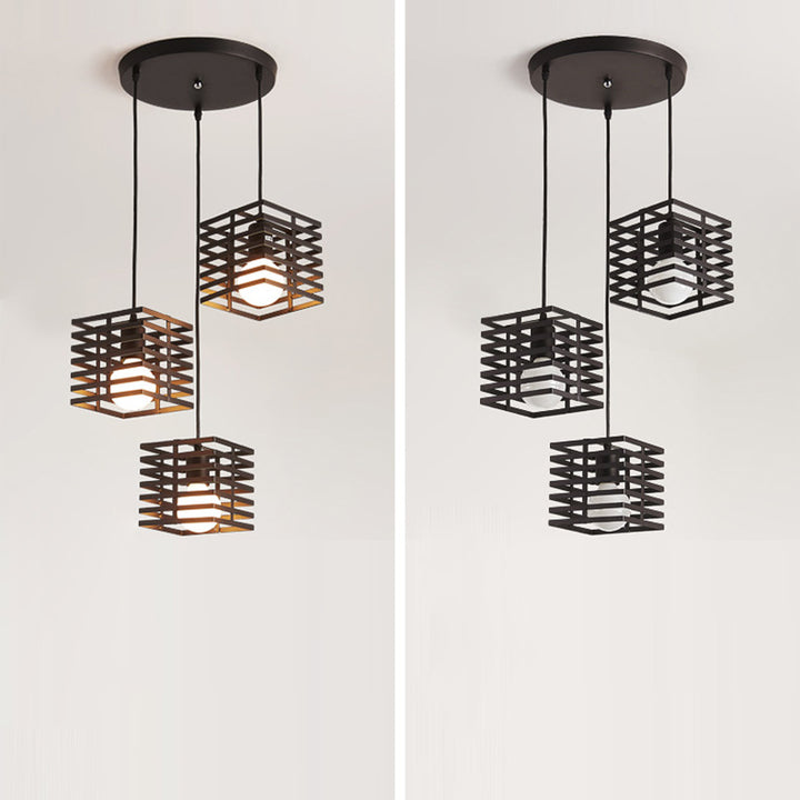 Lustre contemporain créatif ajouré en verre carré marbre fer à 3 lumières pour salon 