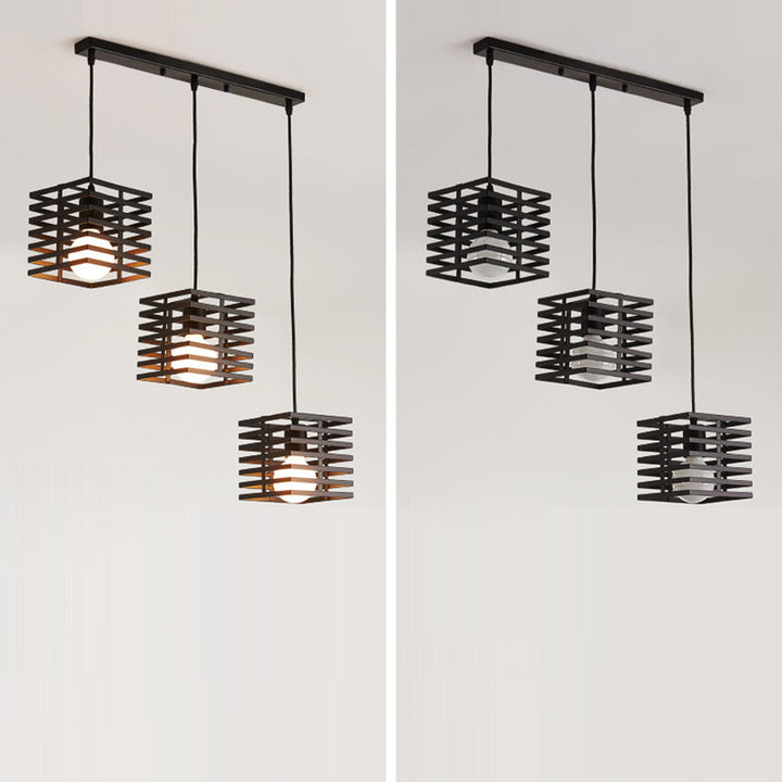 Lustre contemporain créatif ajouré en verre carré marbre fer à 3 lumières pour salon 