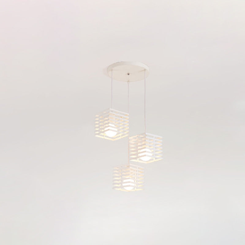 Lustre contemporain créatif ajouré en verre carré marbre fer à 3 lumières pour salon 