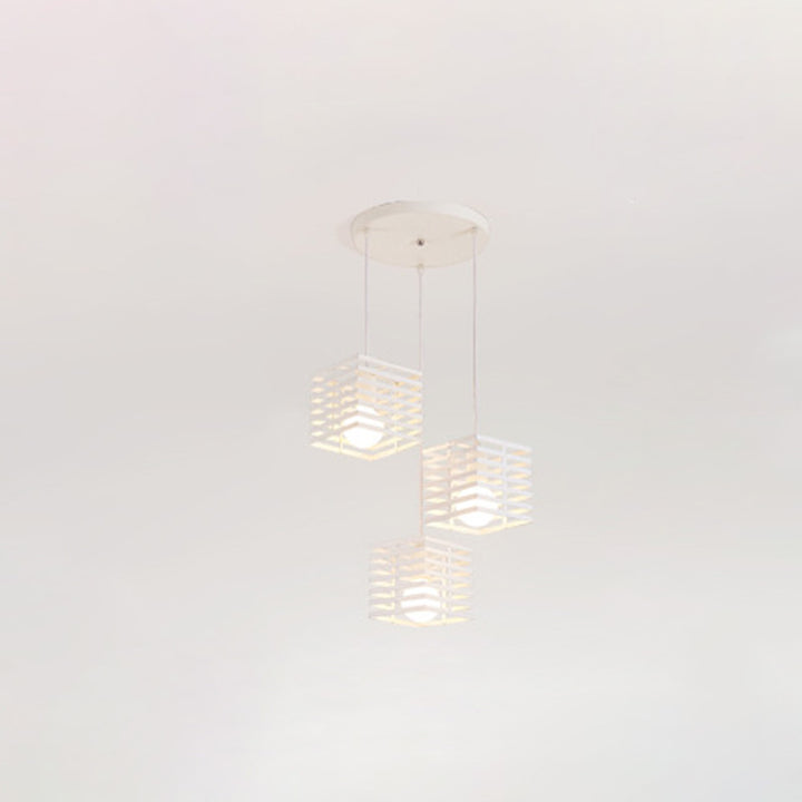 Lustre contemporain créatif ajouré en verre carré marbre fer à 3 lumières pour salon 