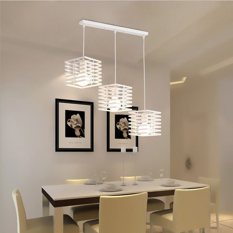 Lustre contemporain créatif ajouré en verre carré marbre fer à 3 lumières pour salon 