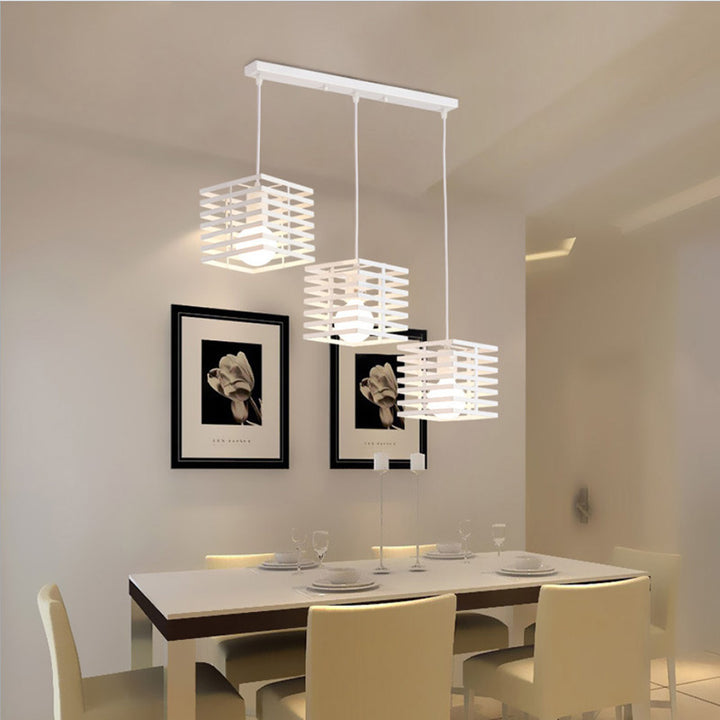 Lustre contemporain créatif ajouré en verre carré marbre fer à 3 lumières pour salon 