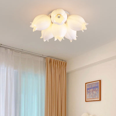 Modern Art Deco Orchid Flower Acrylic Iron LED Flush Mount Ceiling Light For Bedroom