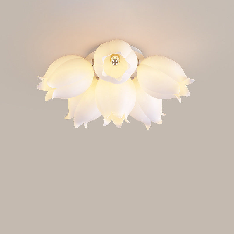 Modern Art Deco Orchid Flower Acrylic Iron LED Flush Mount Ceiling Light For Bedroom