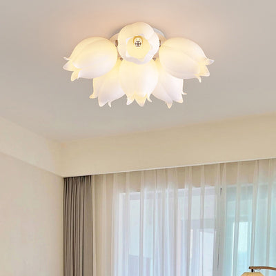 Modern Art Deco Orchid Flower Acrylic Iron LED Flush Mount Ceiling Light For Bedroom
