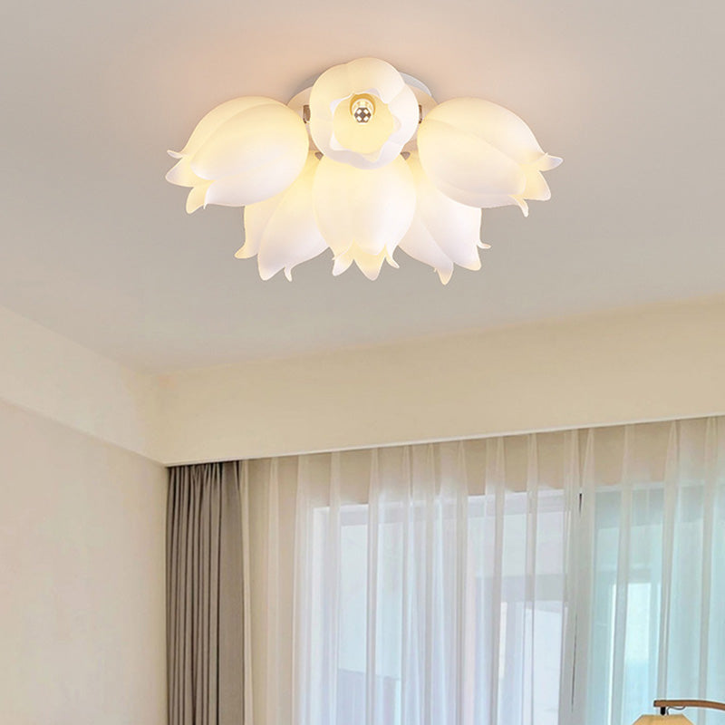 Modern Art Deco Orchid Flower Acrylic Iron LED Flush Mount Ceiling Light For Bedroom
