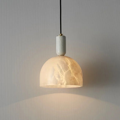 Traditionelle chinesische runde Säule Marmor Kupfer 1-Licht Pendelleuchte für Wohnzimmer 
