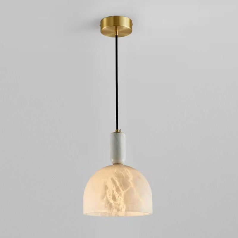 Traditionelle chinesische runde Säule Marmor Kupfer 1-Licht Pendelleuchte für Wohnzimmer 